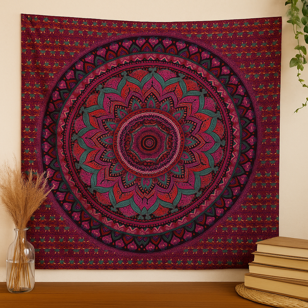 Purple Mandala Tapestry Double Cotton Bedspread Wall Hanging