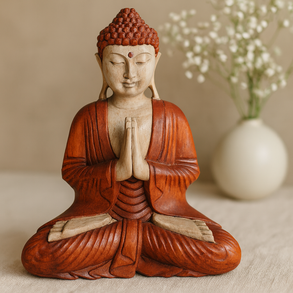 Statuie Buddha sculptată manual din lemn de suar 40cm Bun venit