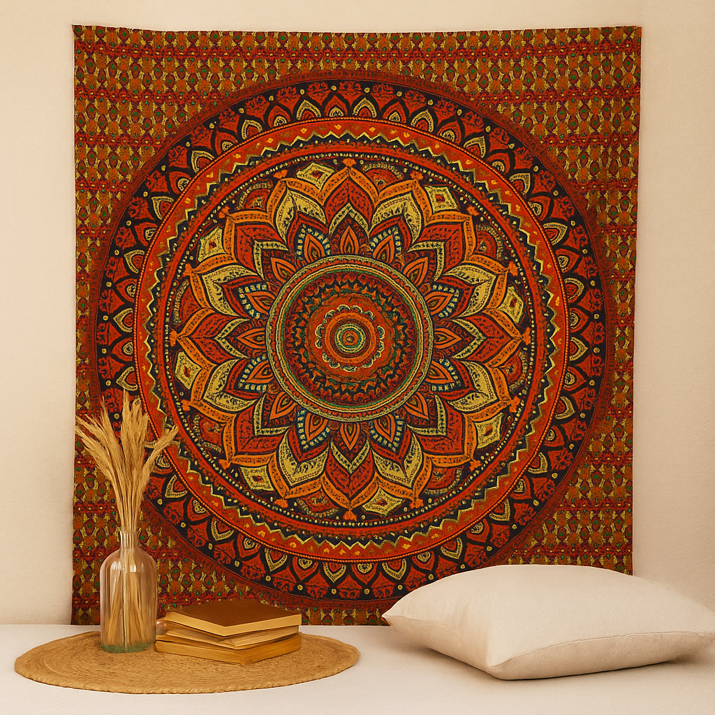 Mandala tapiserie přehoz na postel závěs na zeď, zelená bavlna dvojitá