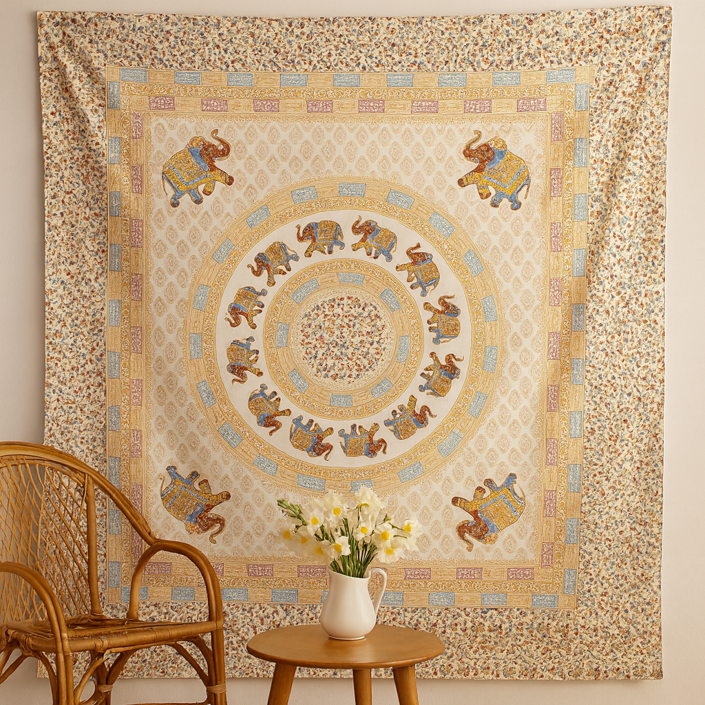 Elefant Mandala Väggbonad, Brun Orange Krämfärgad