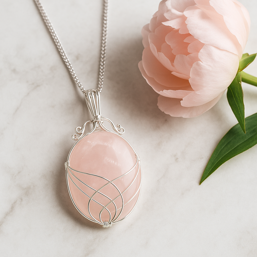 Rose Quartz Swirl Wrapped Necklace