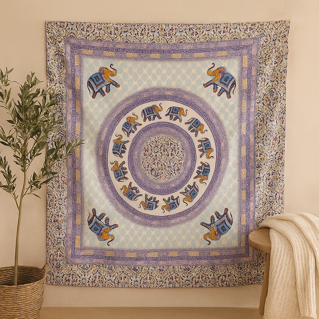 Gobelín Tyrkysově Modrý Slon Mandala Závěs na Zeď