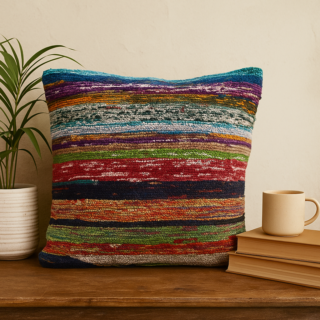 Povlak na polštář akvamarínově modrý vícebarevný tkaný koberec