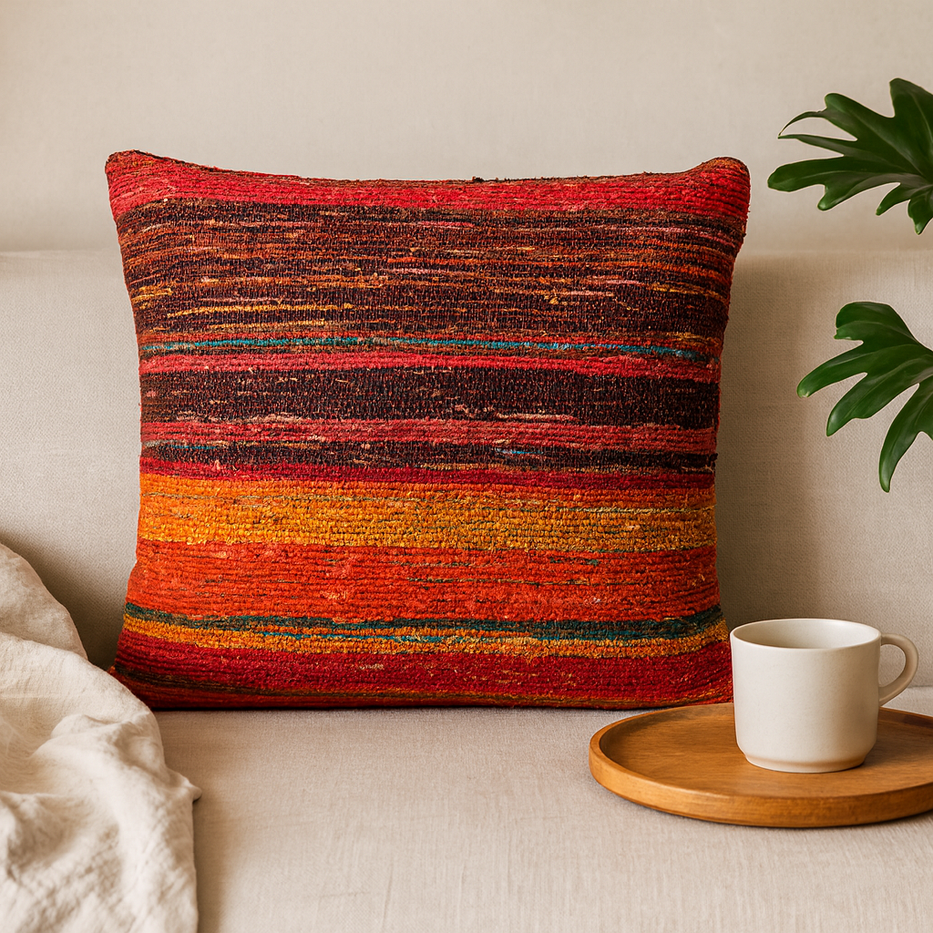Ručně vyrobené povlaky na polštáře z pruhovaného koberce červené vícebarevné