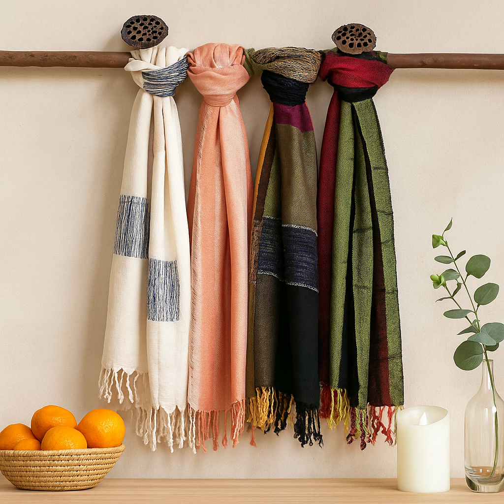 Boho pamutsál vegyes zöld árnyalatokban 28x72in