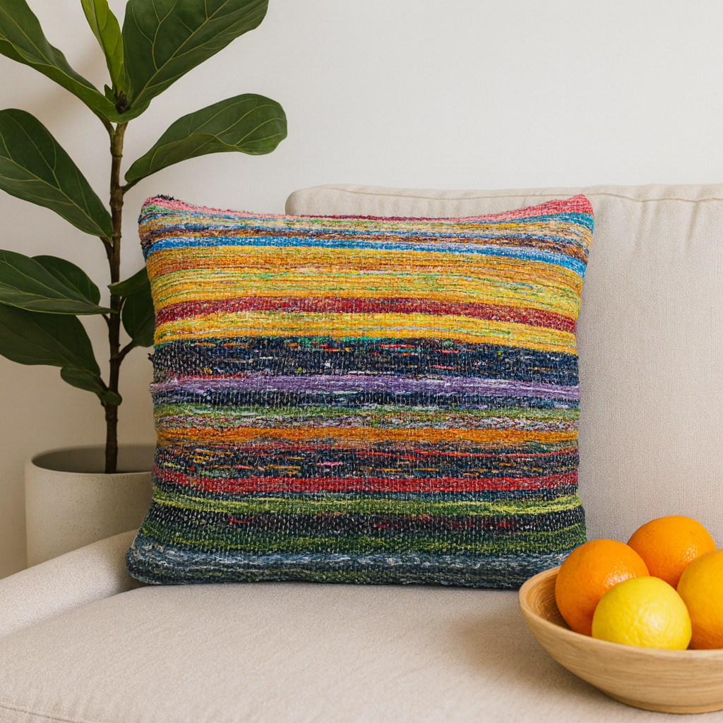 Povlak na polštář z tkaného koberce, oranžový pruhovaný