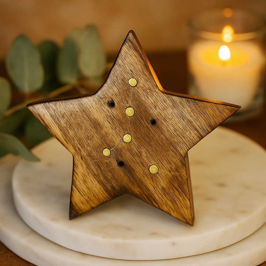 Zodiac Sign Incense Burner, Engraved Brass Star