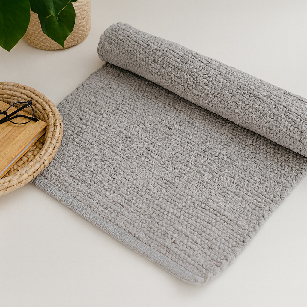 Bavlněný koberec velký šedý ručně tkaný indický texturovaný