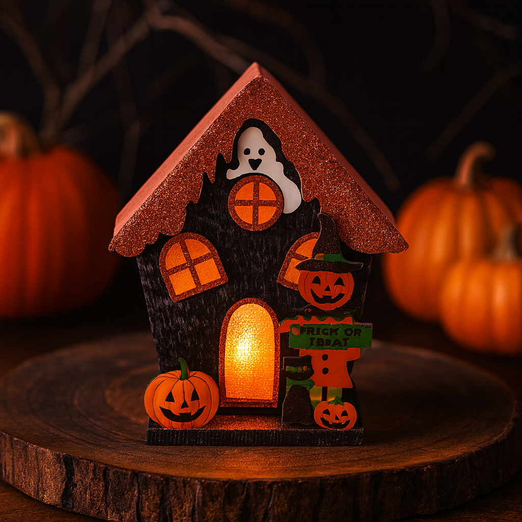 LED Halloween kurpitsatalon koriste biohajoavalla glitterillä