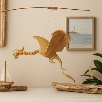Dragon Hanging Mobile Large Natural Coconut 46cm, Wall Hanging