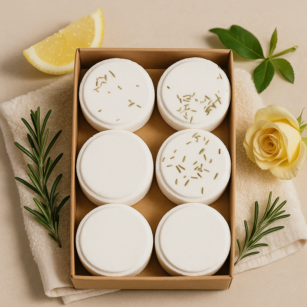 Set cadou de 4 pastile efervescente pentru duș aromaterapie