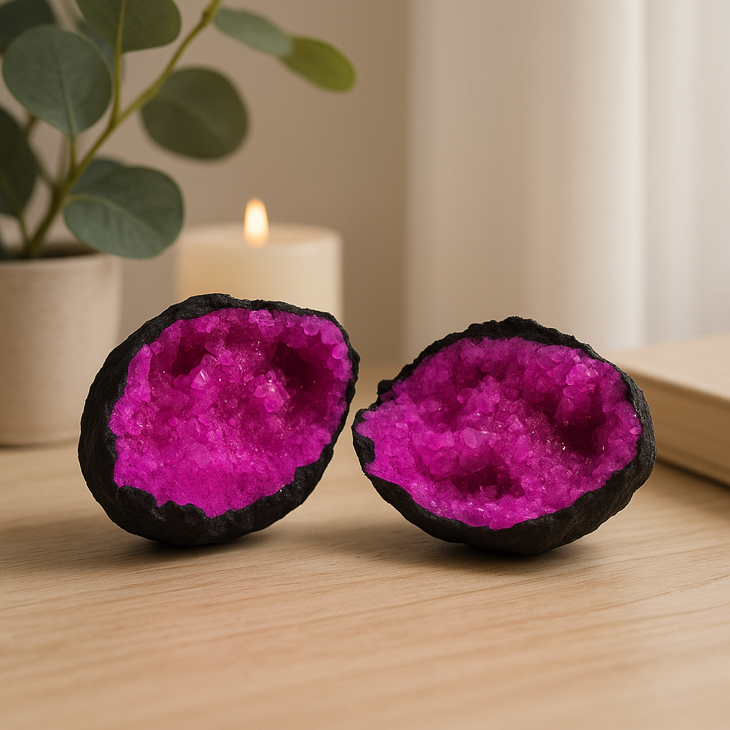 Calciet Geode Kristal Geverfd Donkerrood Roze