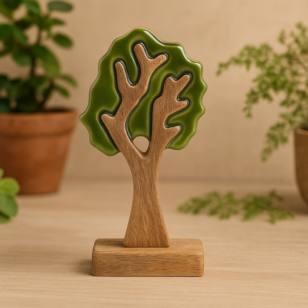 Handcrafted Mango Wood 3D Tree Tabletop Sculpture 20x10cm