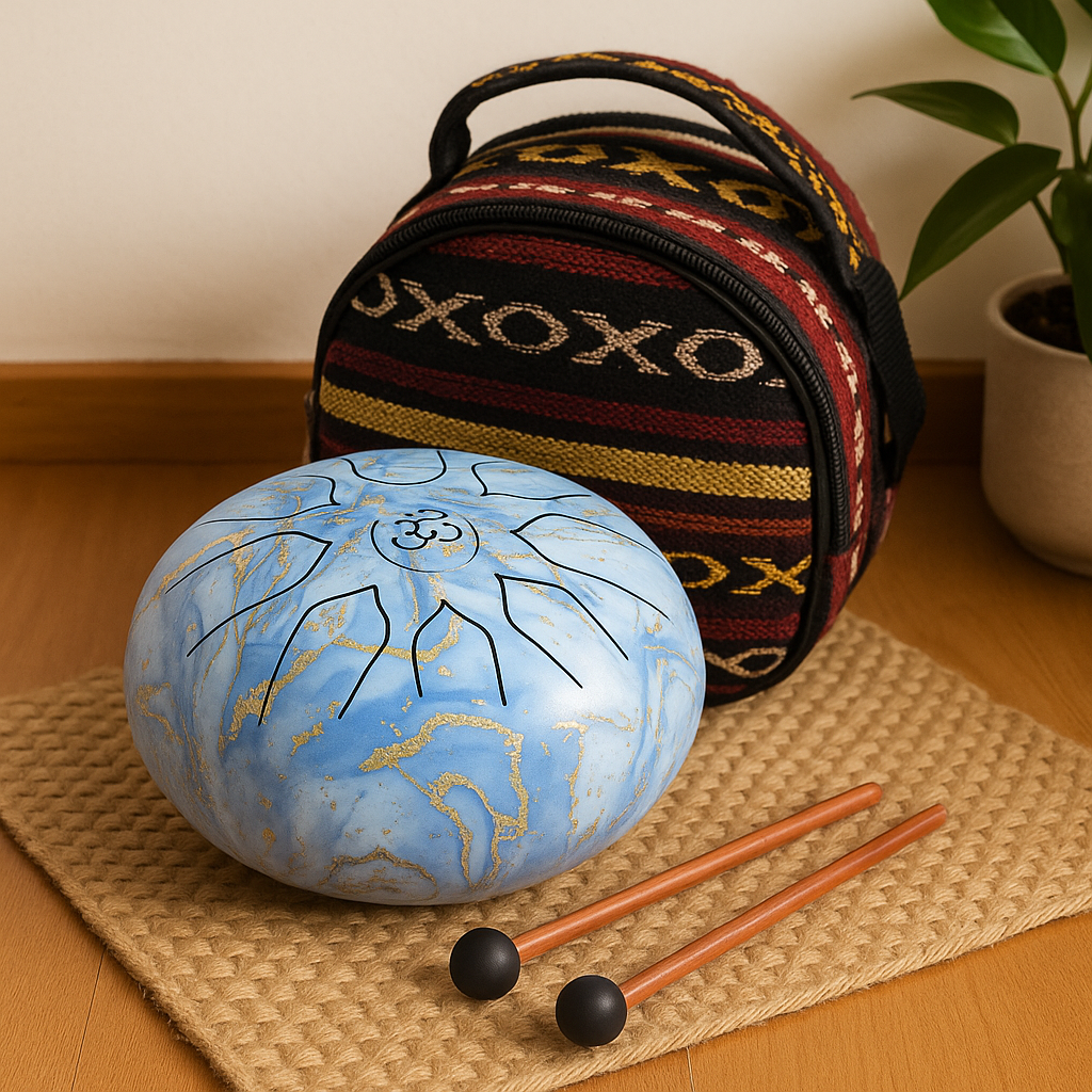 Tambor de lengüetas de acero de 8 tonos, azul claro, con bolsa de transporte