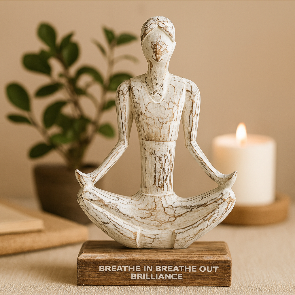 Träskulptur för yoga vitkalkad enkel pose dekoration