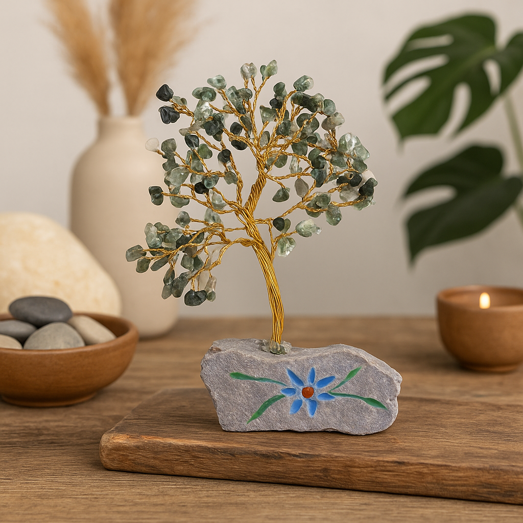 Moss Agate Gemstone Tree, 160 Crystals