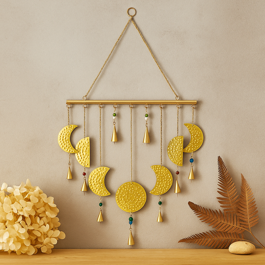 Brass Moon Phase Wind Chimes Indian Handcrafted