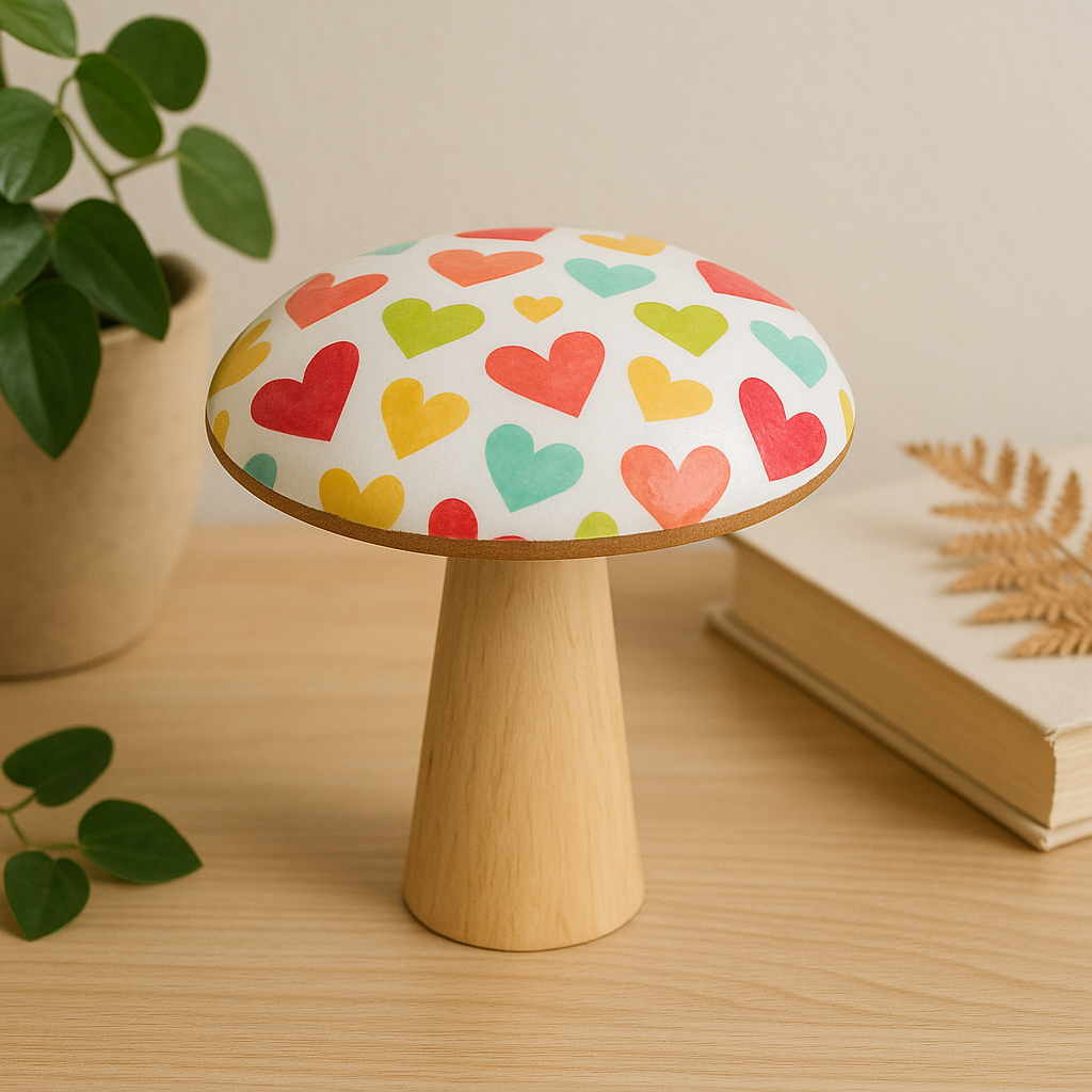 Stor träsvampdekoration 20cm pastellhjärtan