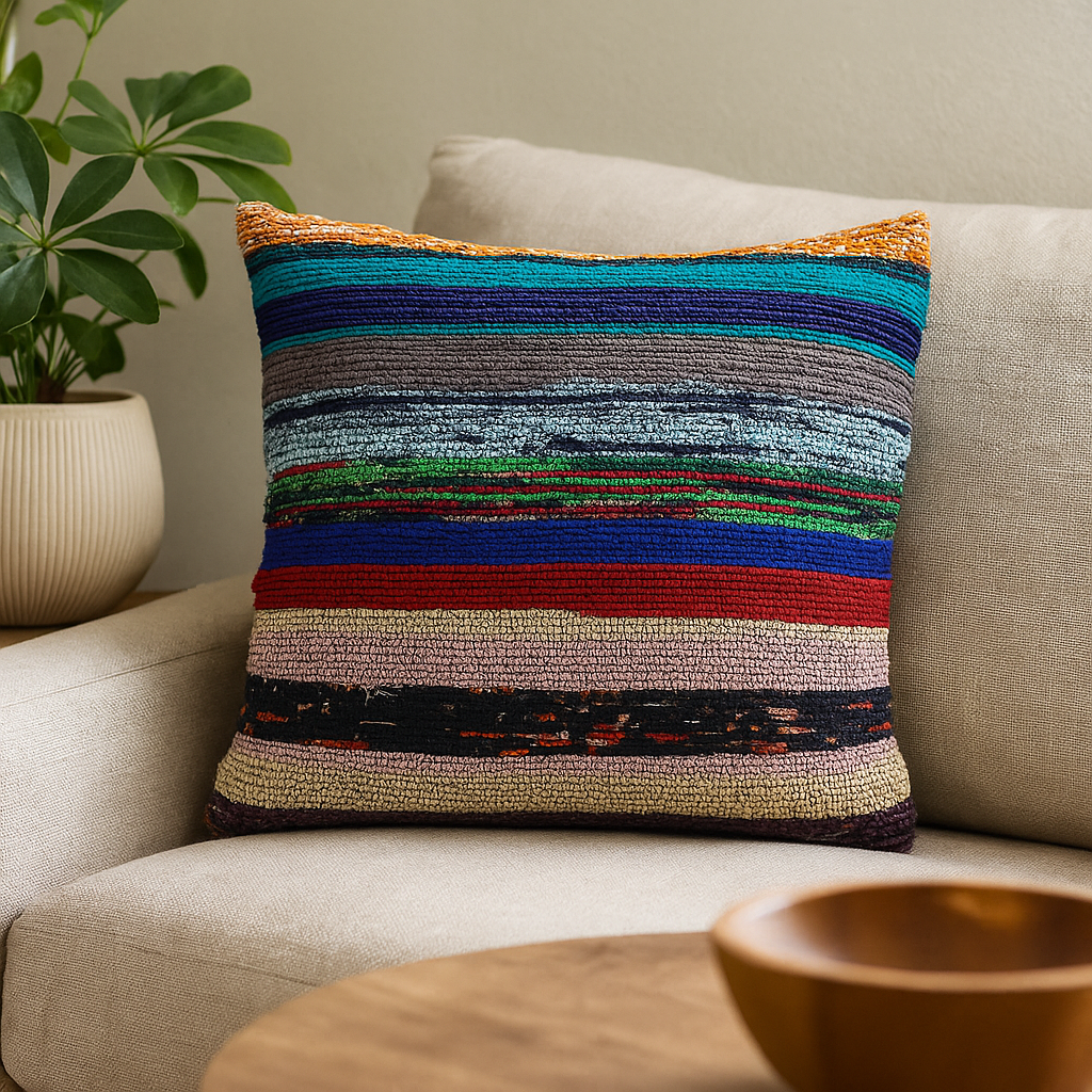 Povlak na polštář z tkaného koberce, pruhovaný v antracitově šedé barvě