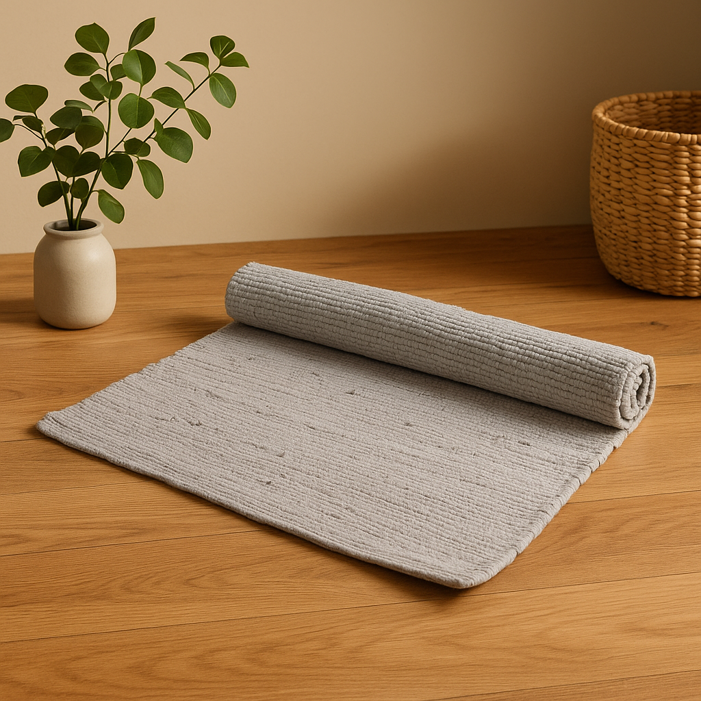 Ručně tkaný bavlněný koberec, šedá malá indická podložka na podlahu