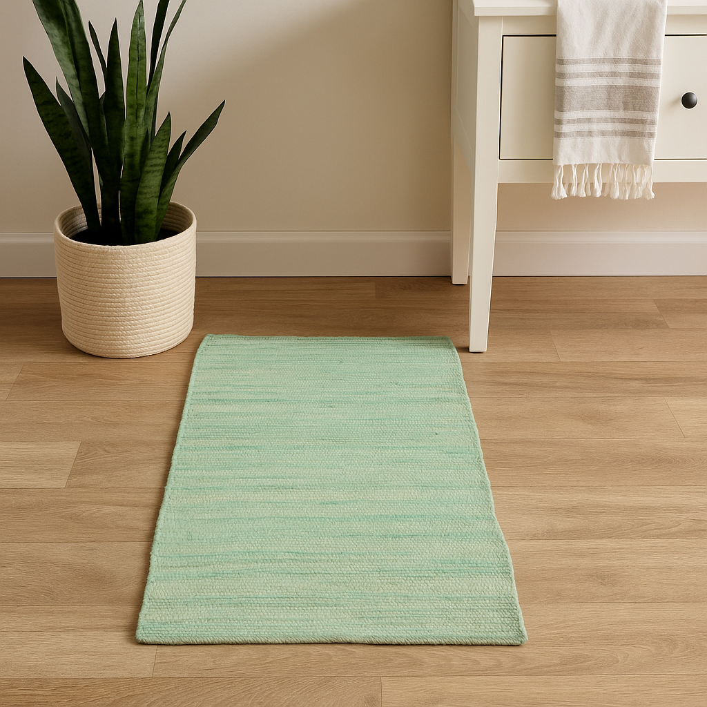 Bavlněný koberec aqua zelený ručně tkaný texturovaný střední