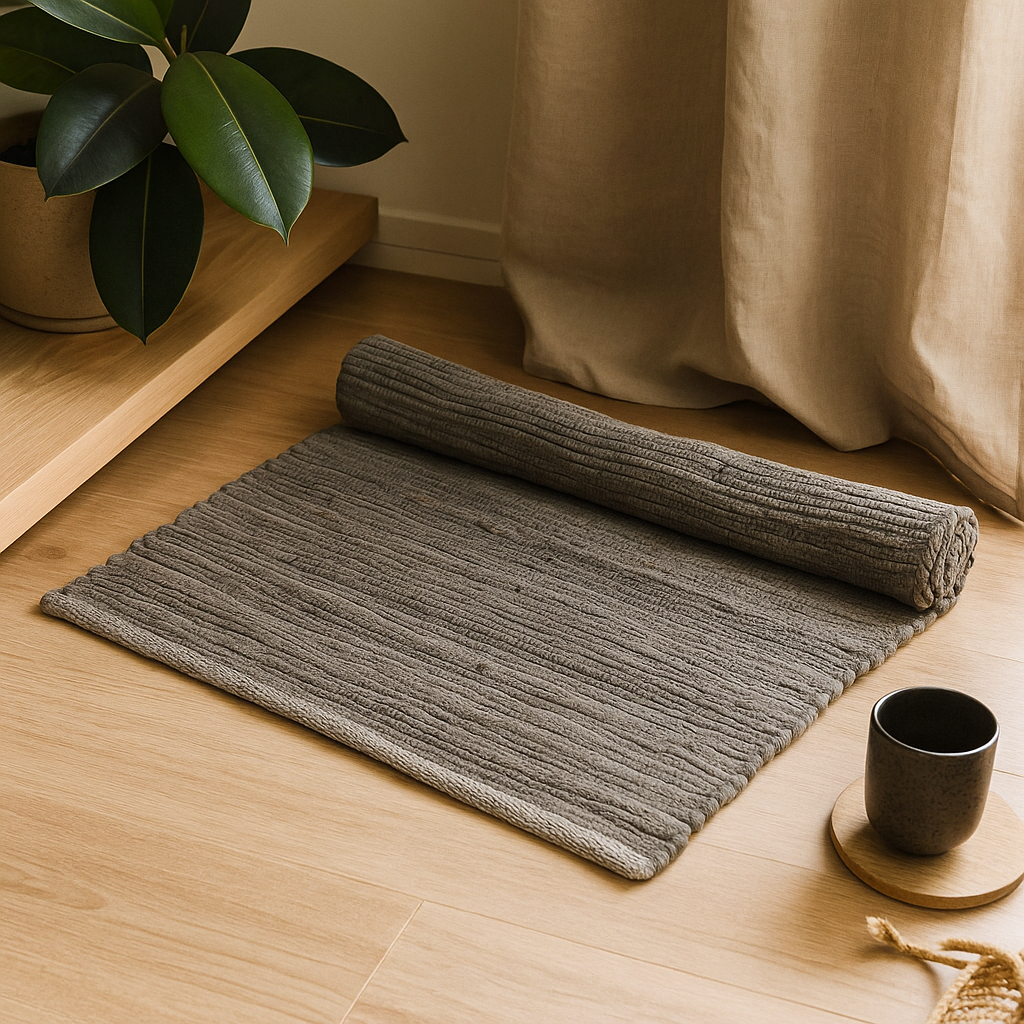 Bavlněný koberec uhlově šedý ručně tkaný střední rustikální