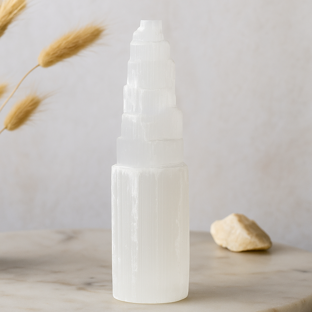 Természetes szelenit kristálytorony 20 cm