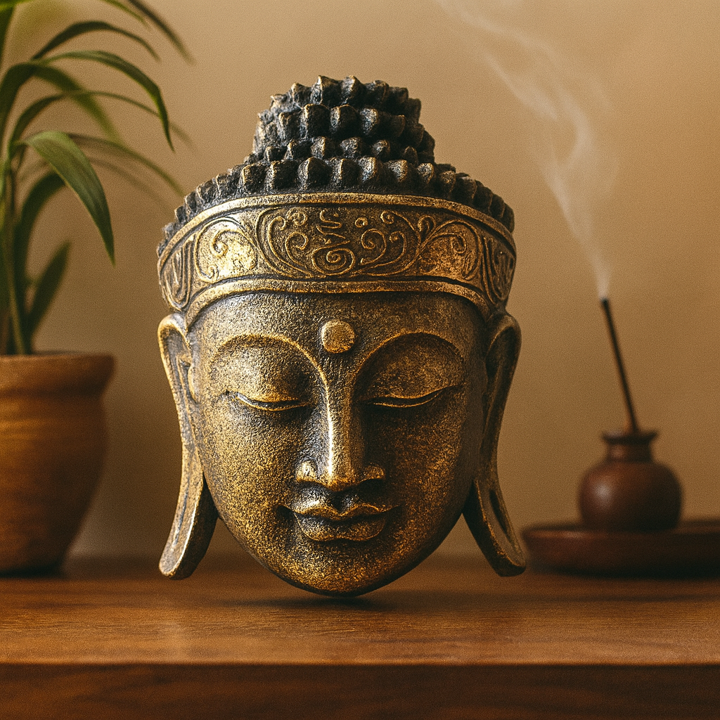 Buddha Hoved Statue, 25cm Guld Skinnende Finish