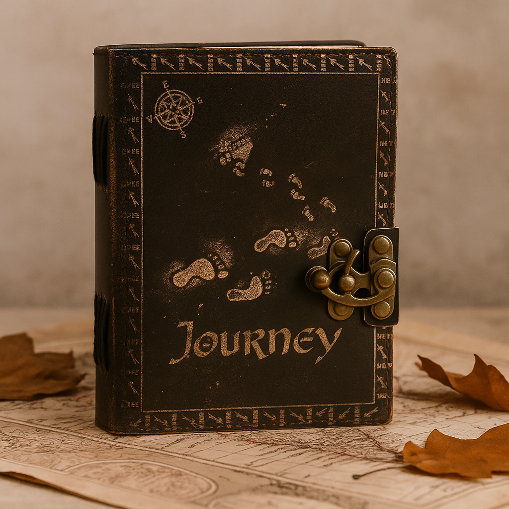 Leren dagboek blanco pagina's 7x5 inch gegraveerd