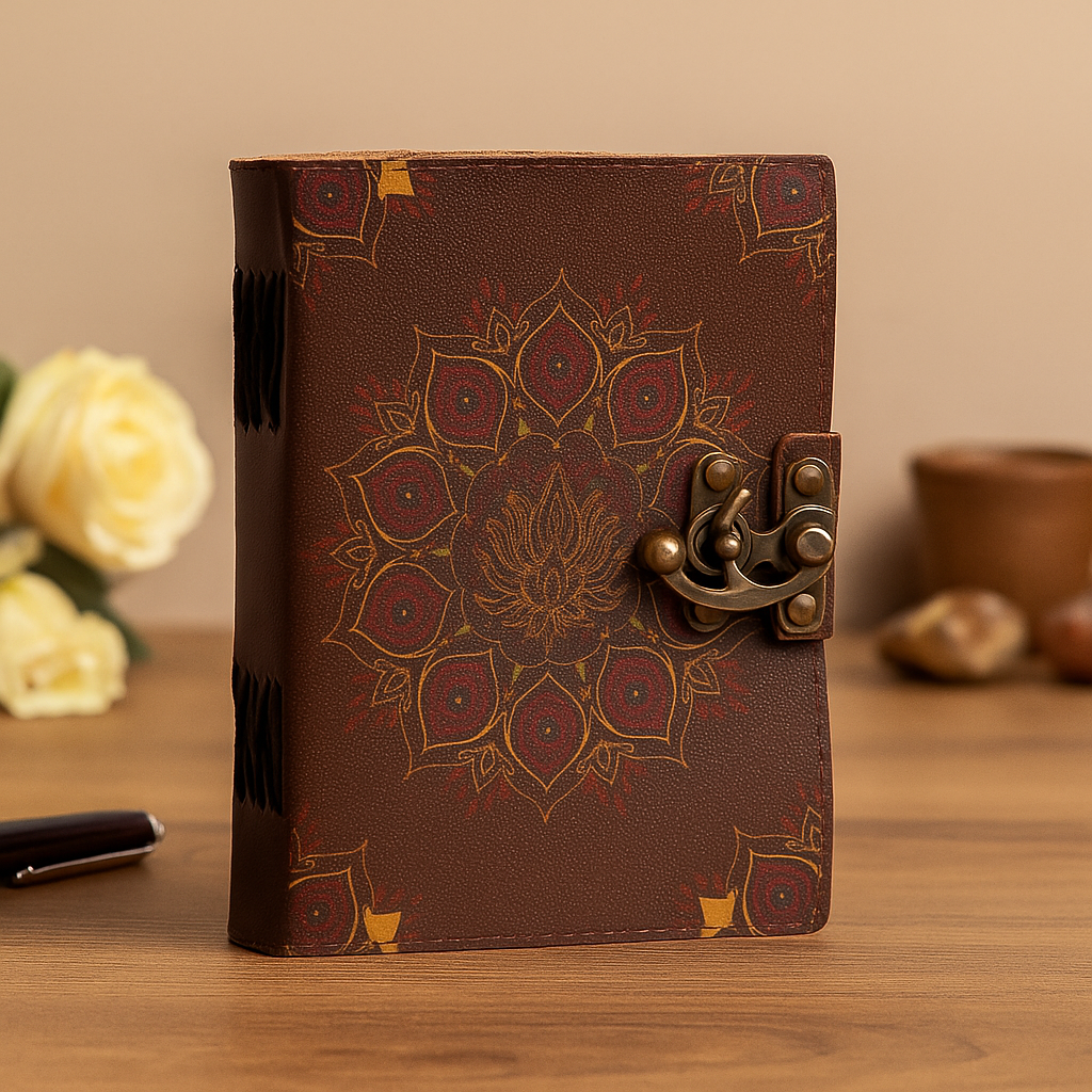 Caiet din piele Lotus Mandala cu margine Deckle 7x5