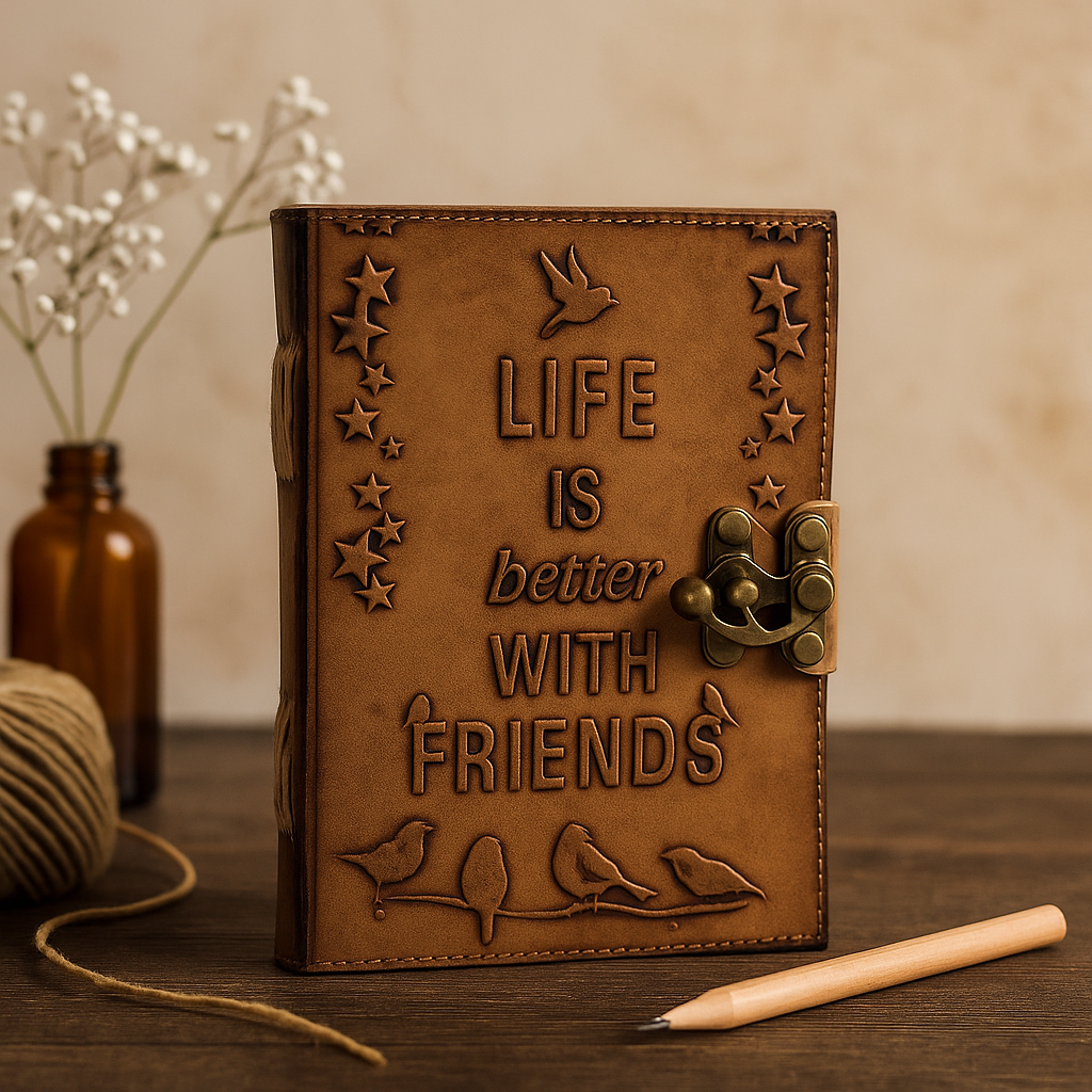 Carnet en cuir vierge - La vie est meilleure avec des amis
