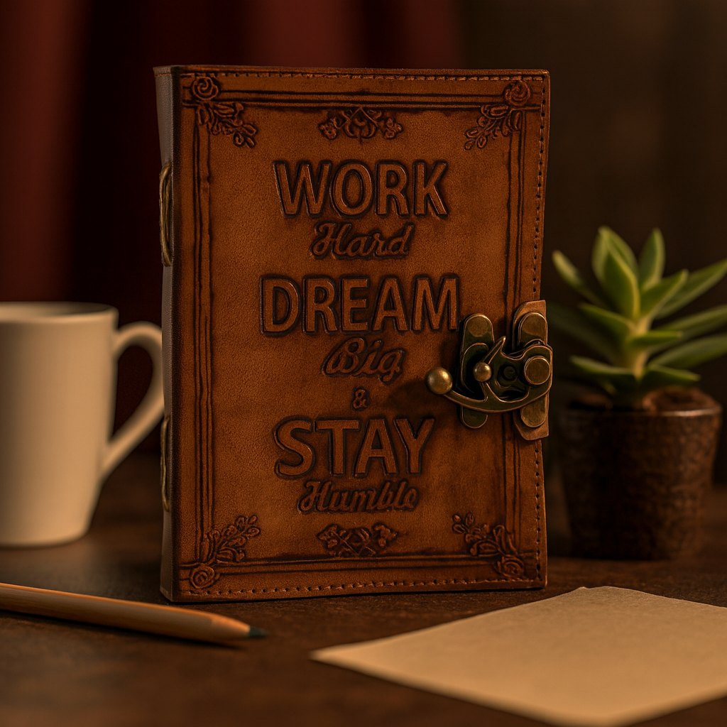 Pravá kožená zápisník prázdné stránky 7x5 palců