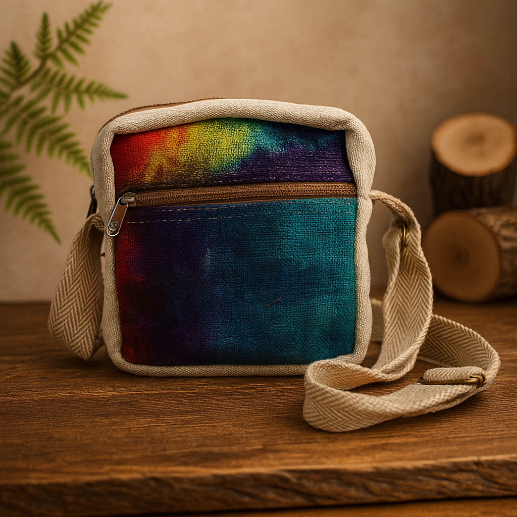 Ľanová taška posla s viazaním tie-dye a jedným zipsom