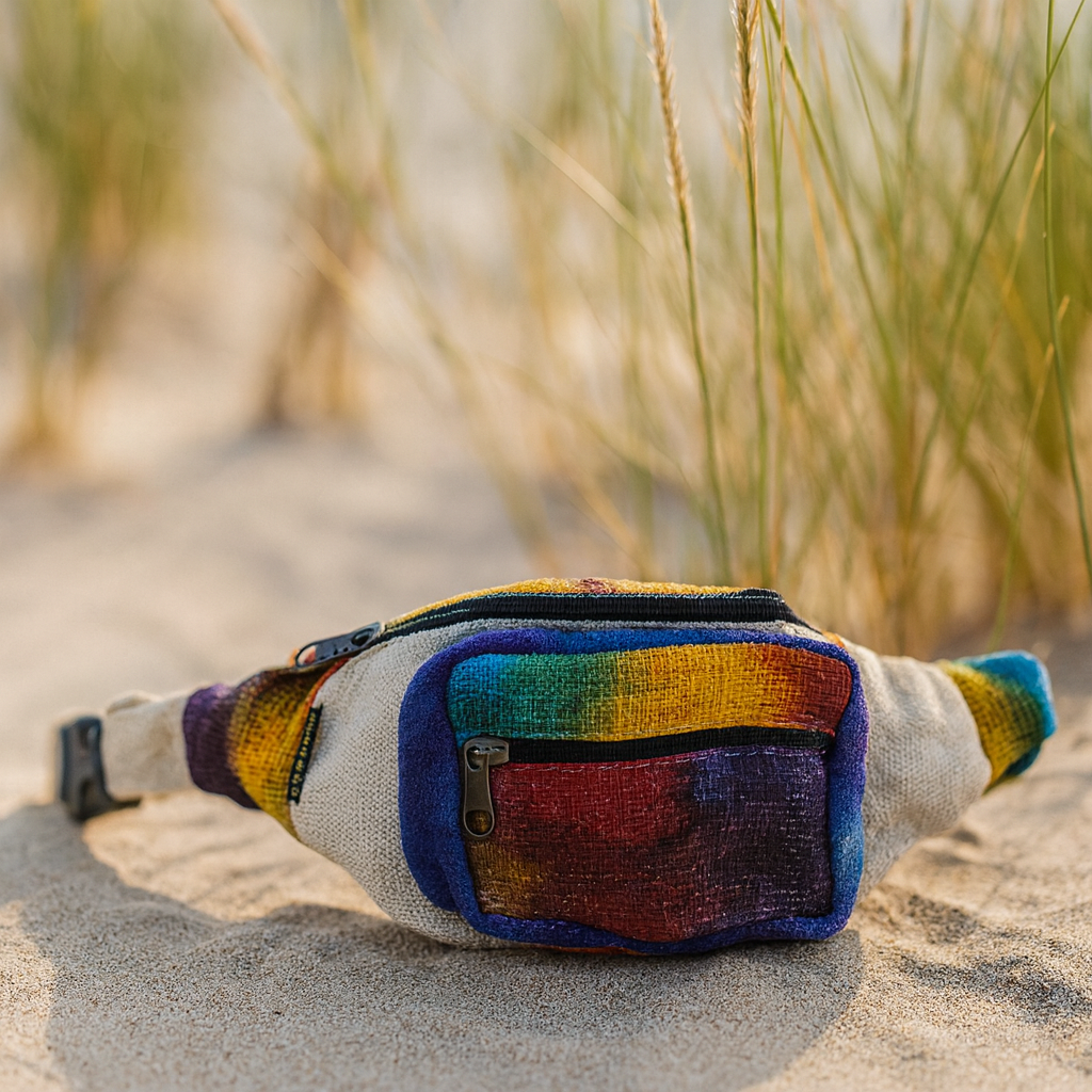 Ľadvinka s viazaním, batoh z konopného pásu s tie-dye vzorom