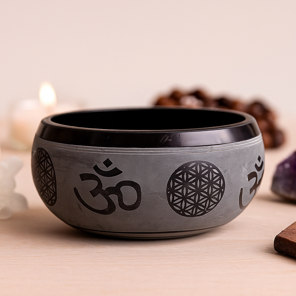Cuenco tibetano Om Five Buddha Earth Powder 16 cm