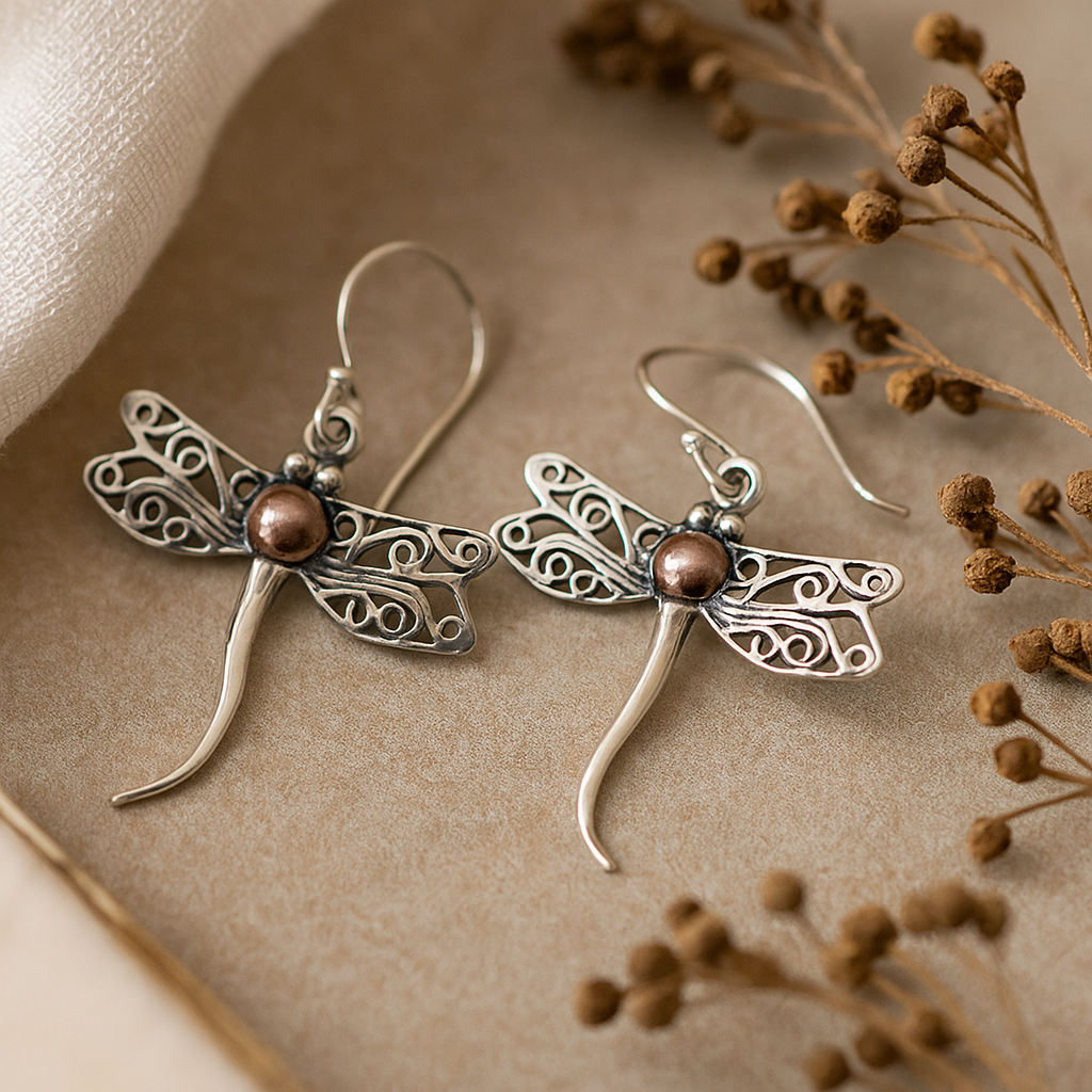 Par de Brincos Libélula Prata 925 Ouro 18k