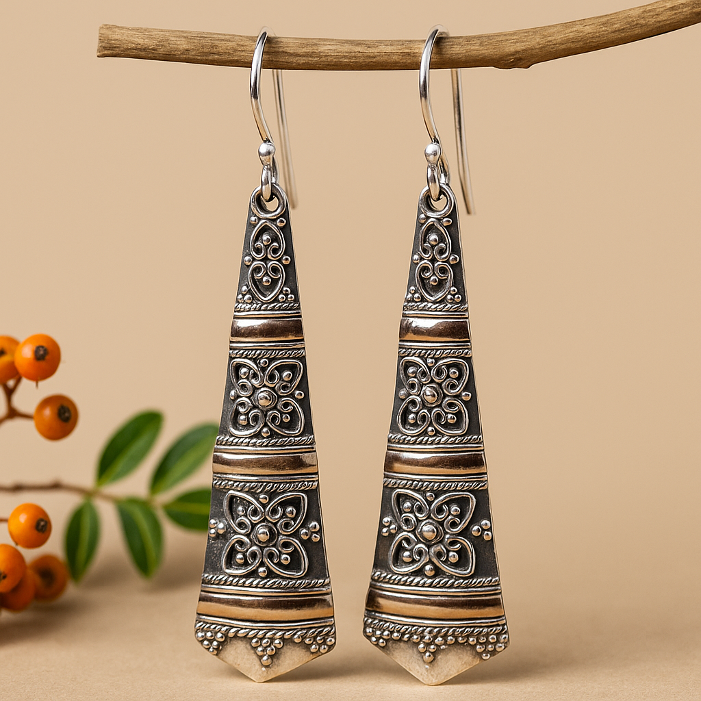 18k Gold 925 Silver Drop Earrings Pair