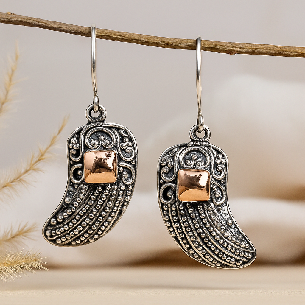 Paire de boucles d'oreilles Aile d'Ange, Or et Argent Sterling
