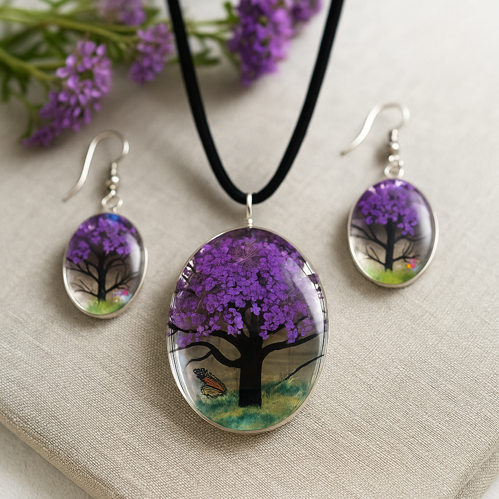 Schmuck aus gepressten Blumen - Lebensbaum-Set - Lavendel