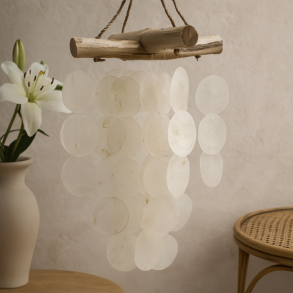 Wind Chimes Pearl Effect Driftwood Cross