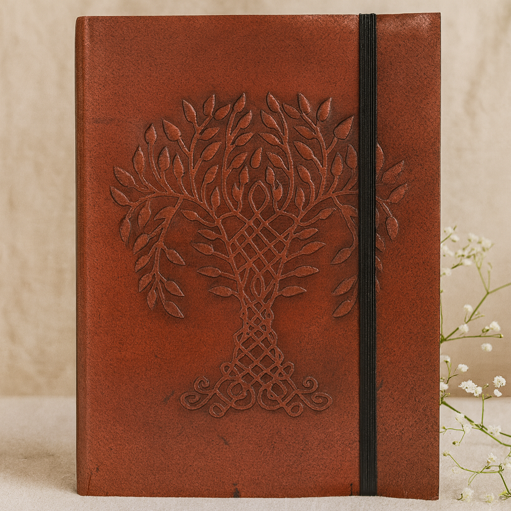 Quaderno in pelle Albero della Vita piccolo con cinturino