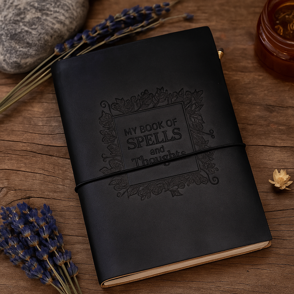 Handgemaakt Leren Dagboek Boek der Spreuken - Zwart