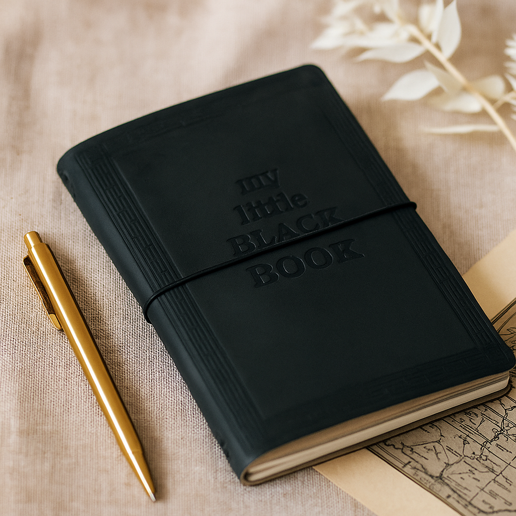 Svart läderjournal anteckningsbok handgjord 80 blanka sidor