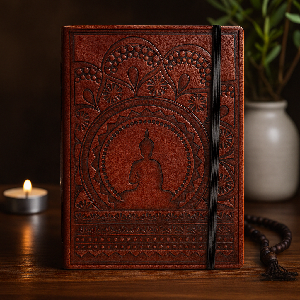 Caiet mic din piele cu curea Mandala tibetană