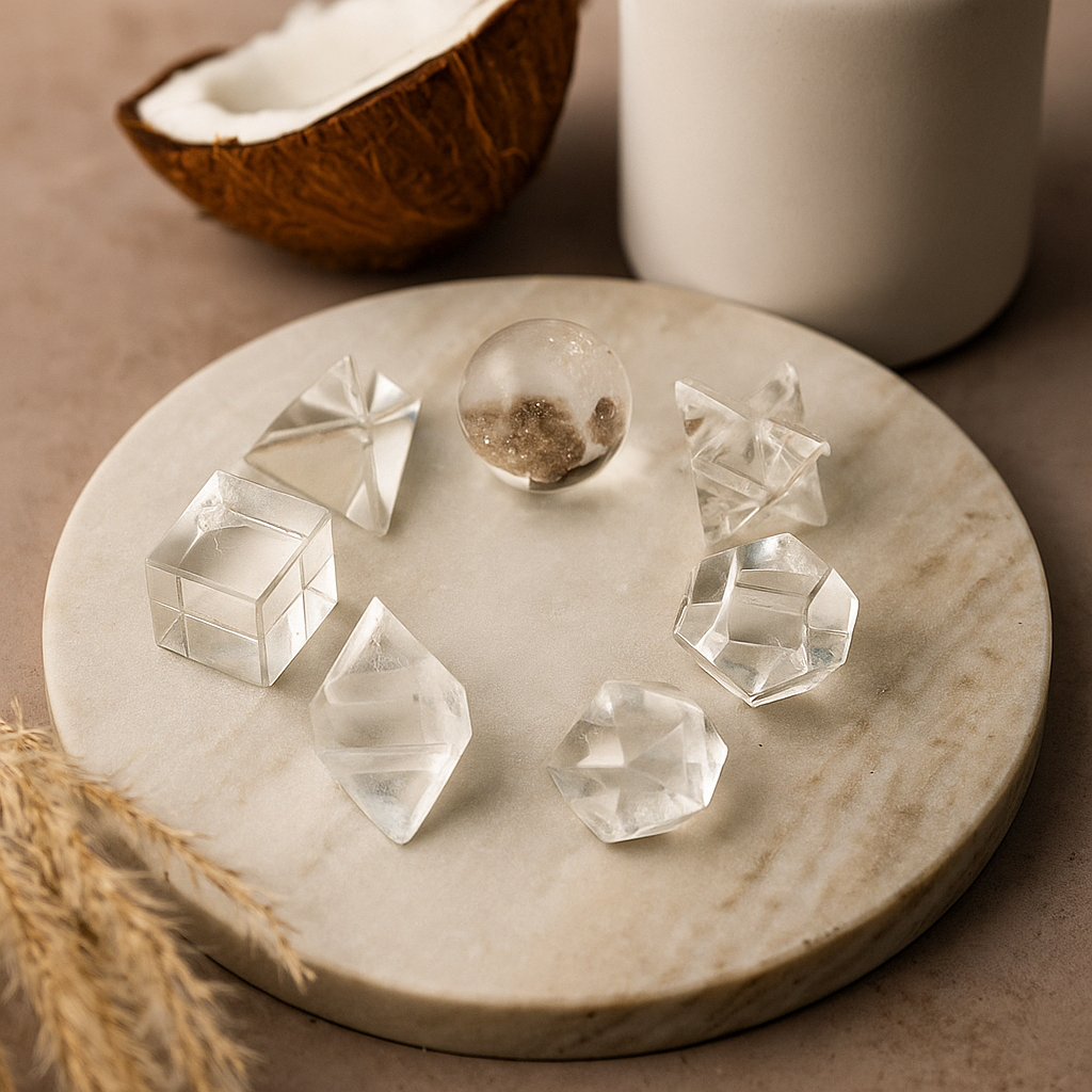 Ensemble de cristaux des solides platoniciens, 7 pièces