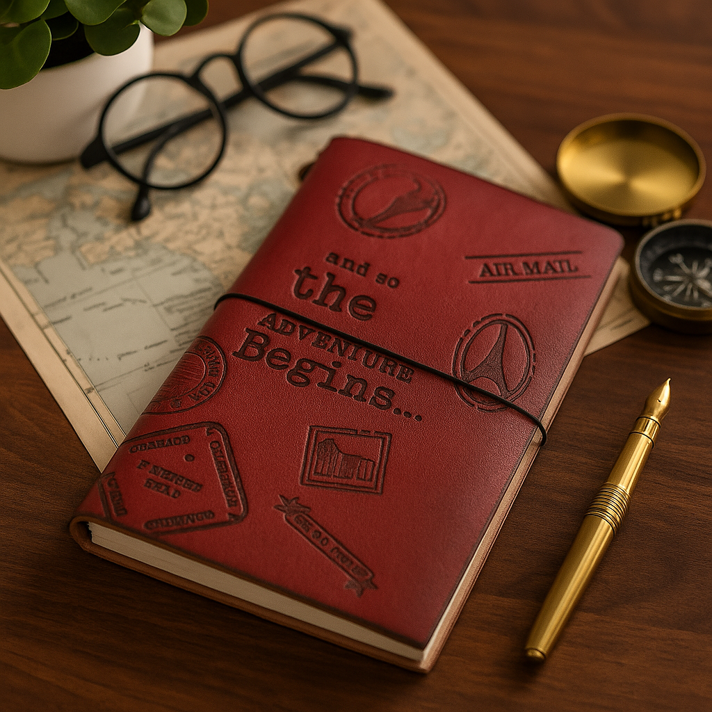 Kožený zápisník červený 80 prázdných stran