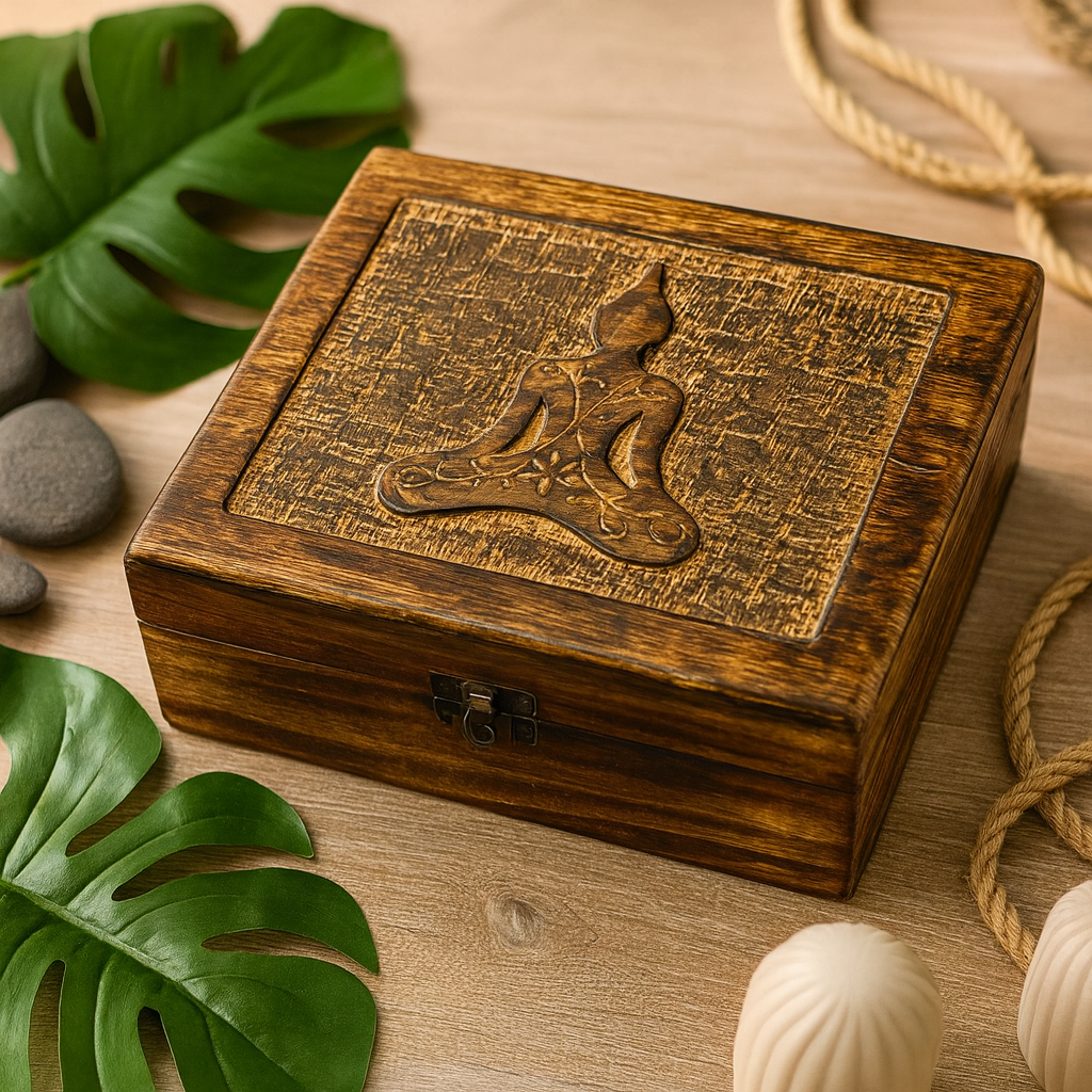 Large Wooden Keepsake Box Buddha 20x15x7.5cm