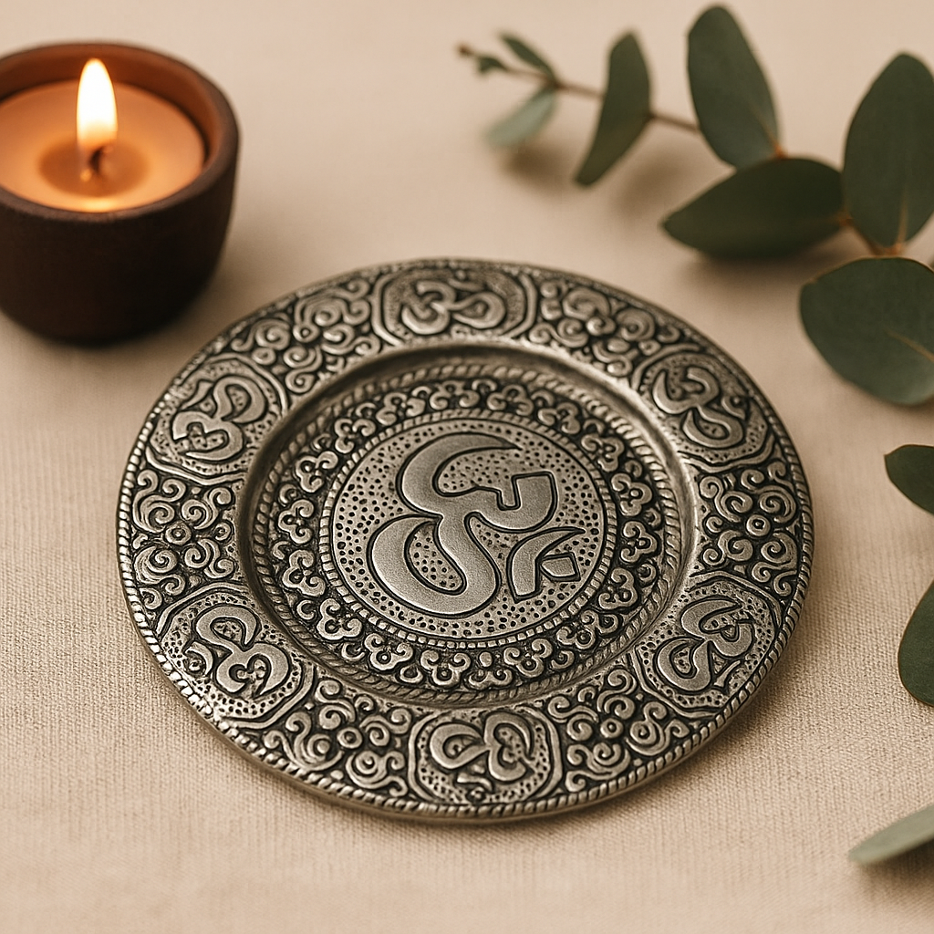 Incense Holder Polished Aluminium Om Round 11cm