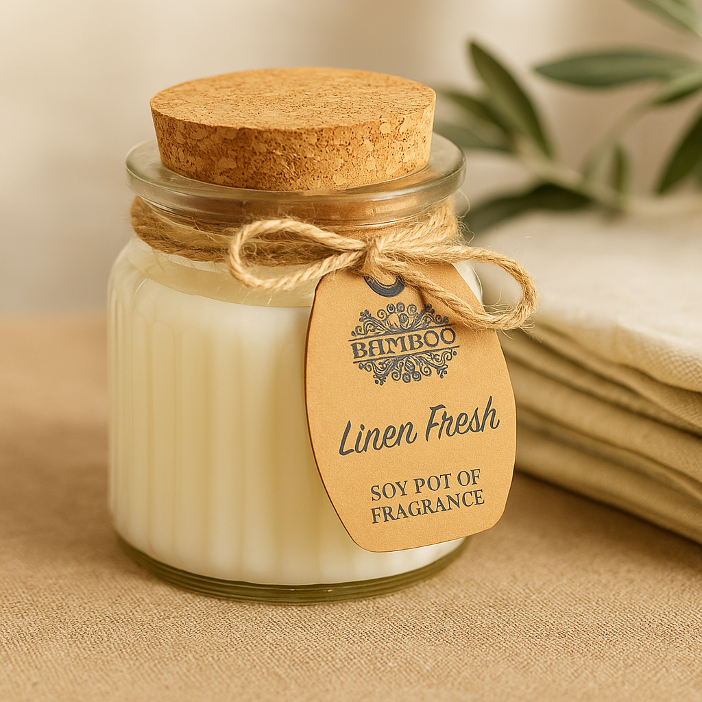 Illatos szójagyertya üvegben, friss vászon illat, 2 darabos csomag