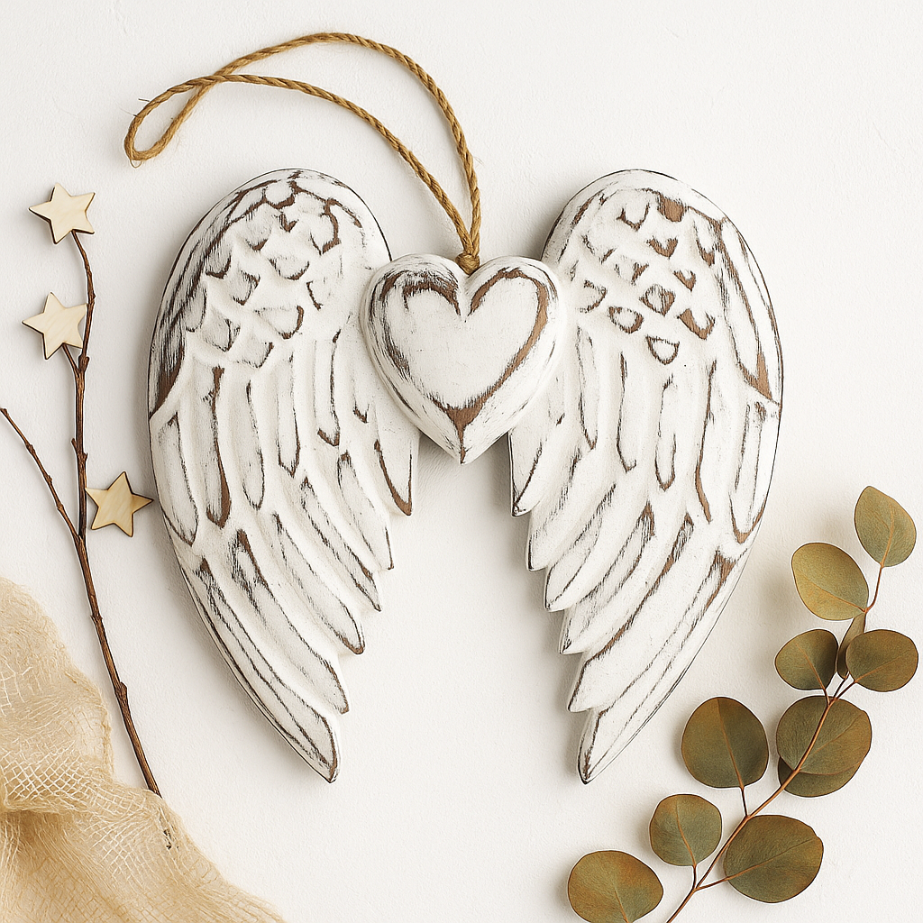 Kaksinkertainen enkelinsiipi sydänkoriste - 24cm